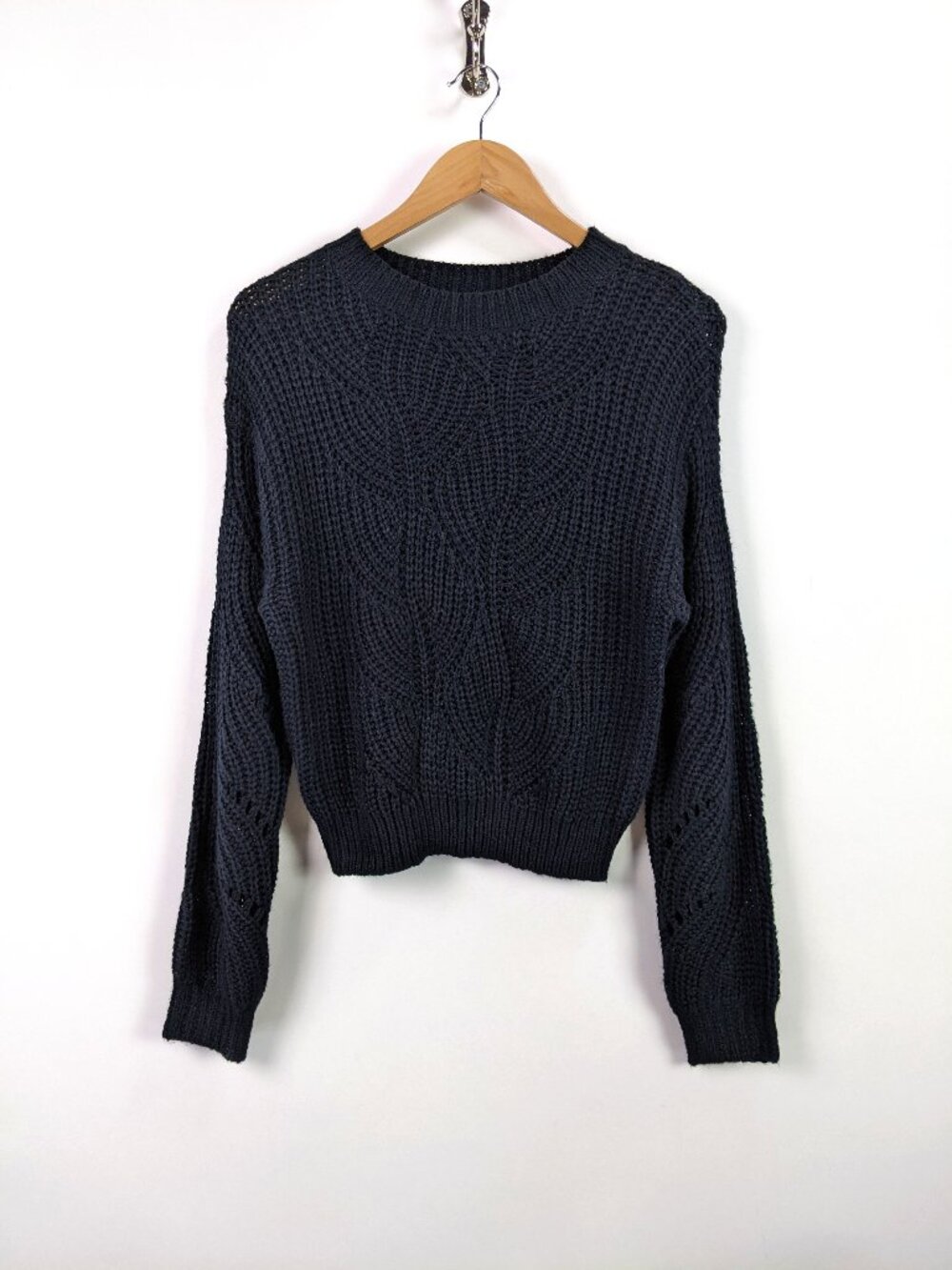 Abound Womens Navy Cable Knit Crewneck Pullover Sweater Size XXS